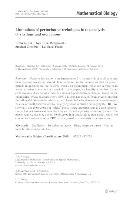 Limitations of perturbative techniques in the analysis of rhythms and oscillations Thumbnail