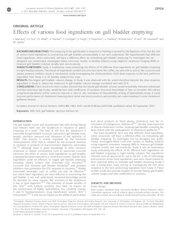 Effects of various food ingredients on gall bladder emptying Thumbnail