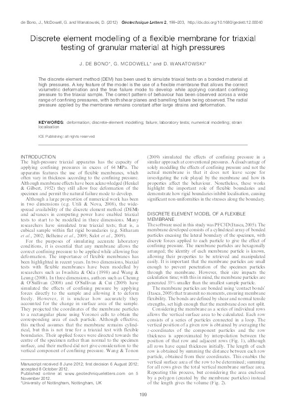 Discrete element modelling of a flexible membrane for triaxial testing of granular material at high pressures Thumbnail