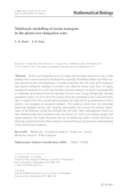 Multiscale modelling of auxin transport in the plant-root elongation zone Thumbnail