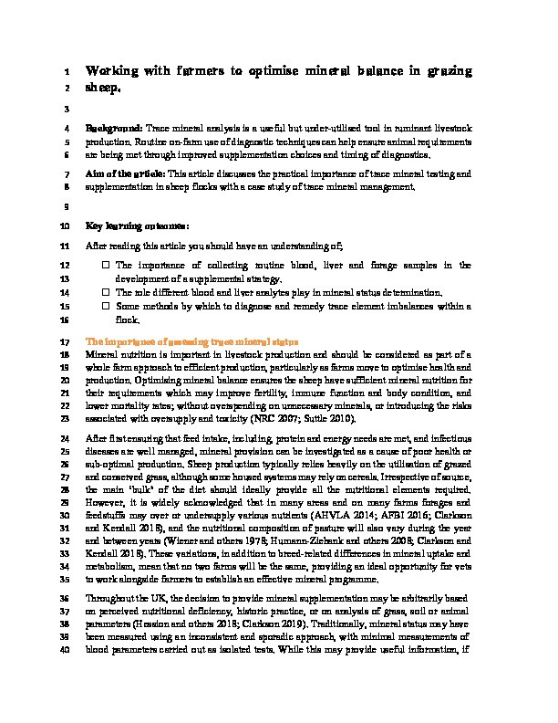 Working with farmers to optimise mineral balance in grazing sheep Thumbnail