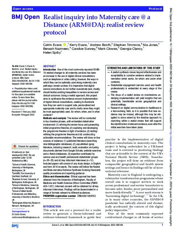 Realist inquiry into Maternity care @ a Distance (ARM@DA): realist review protocol Thumbnail