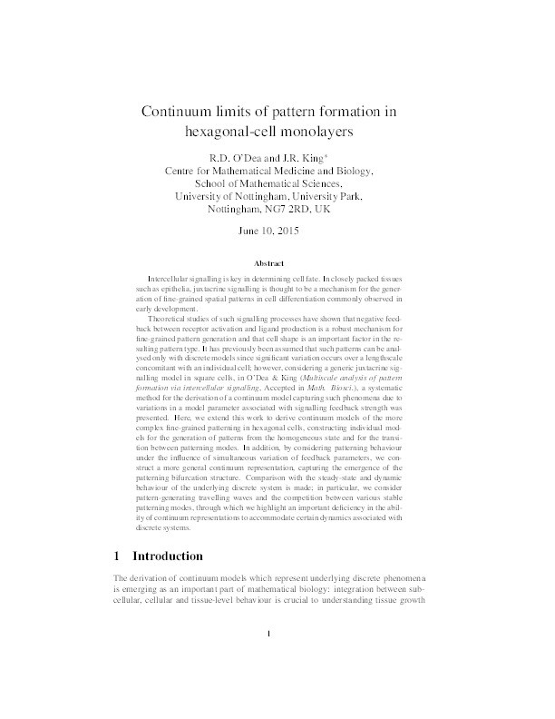 Continuum limits of pattern formation in hexagonal-cell monolayers Thumbnail