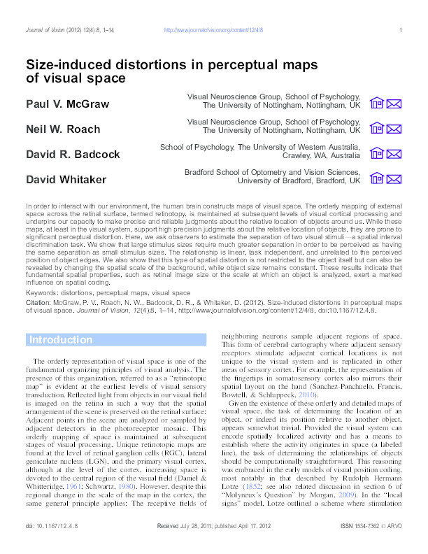 Size-induced distortions in perceptual maps of visual space Thumbnail