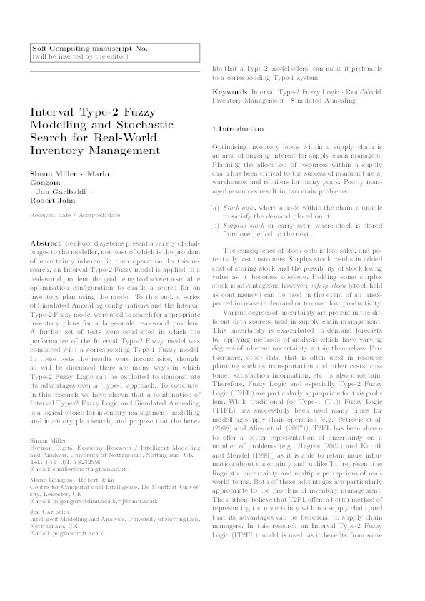 Interval type-2 fuzzy modelling and stochastic search for real-world inventory management Thumbnail