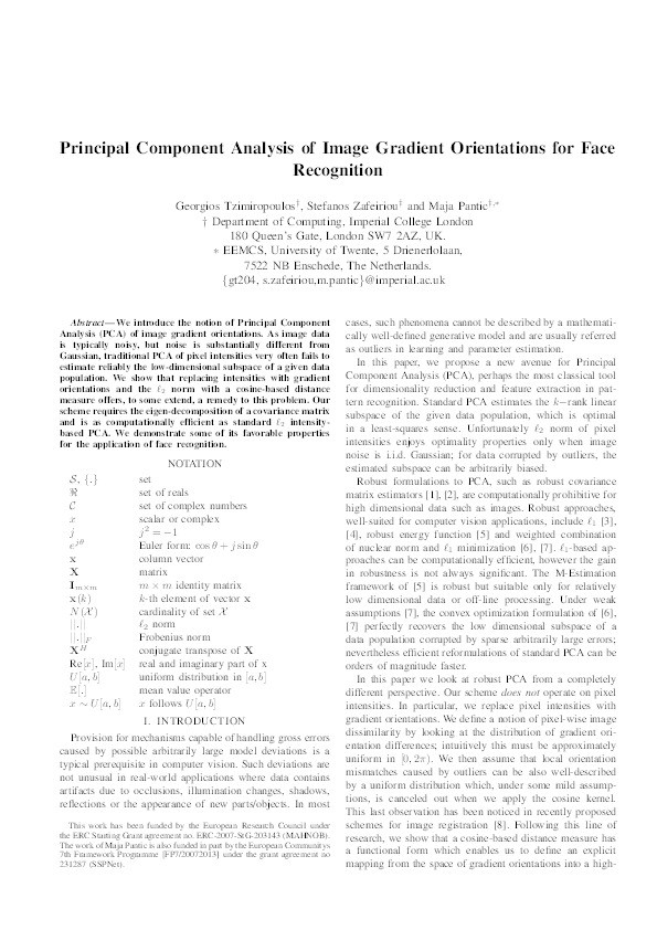 Principal component analysis of image gradient orientations for face recognition Thumbnail