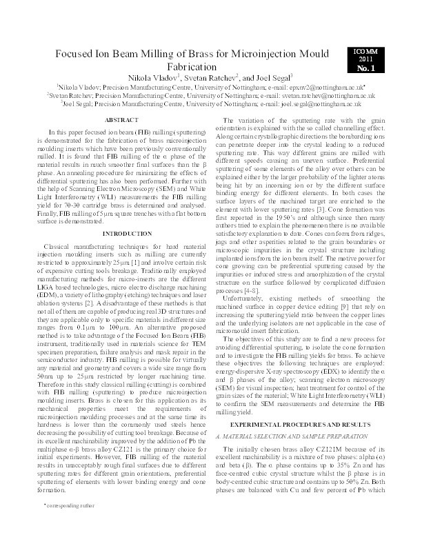 Focused ion beam milling of brass for microinjection mould fabrication Thumbnail