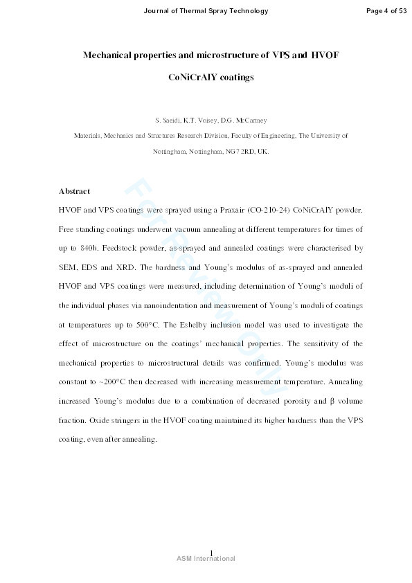 Mechanical properties and microstructure of VPS and HVOF CoNiCrAlY coatings Thumbnail