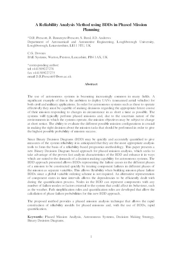 A reliability analysis method using binary decision diagrams in phased mission planning Thumbnail