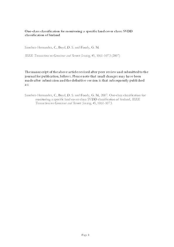 One-class classification for monitoring a specific land cover class: SVDD classification of fenland Thumbnail