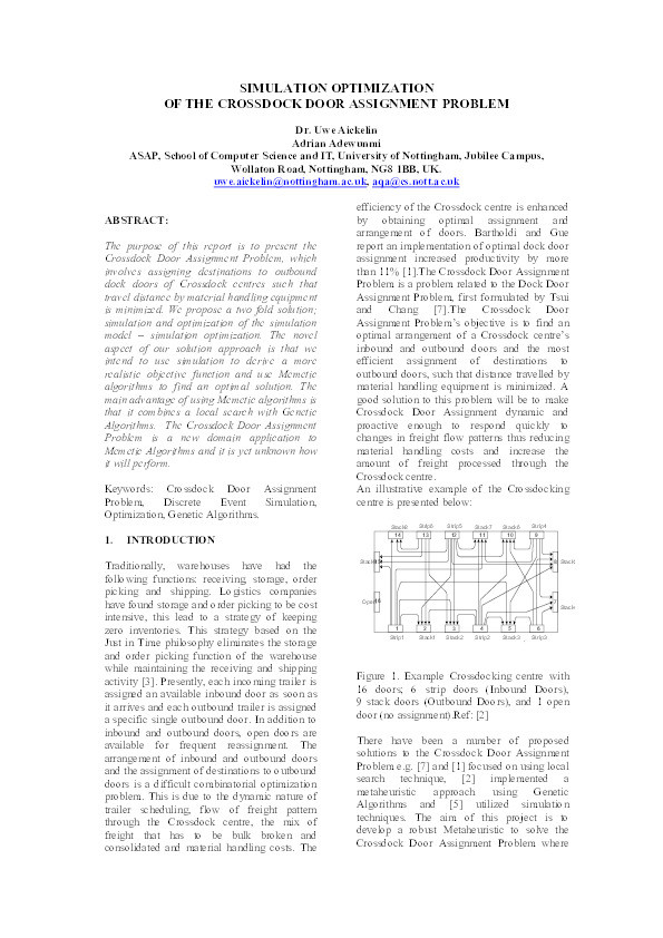 Simulation Optimization of the Crossdock Door Assignmnet Problem Thumbnail
