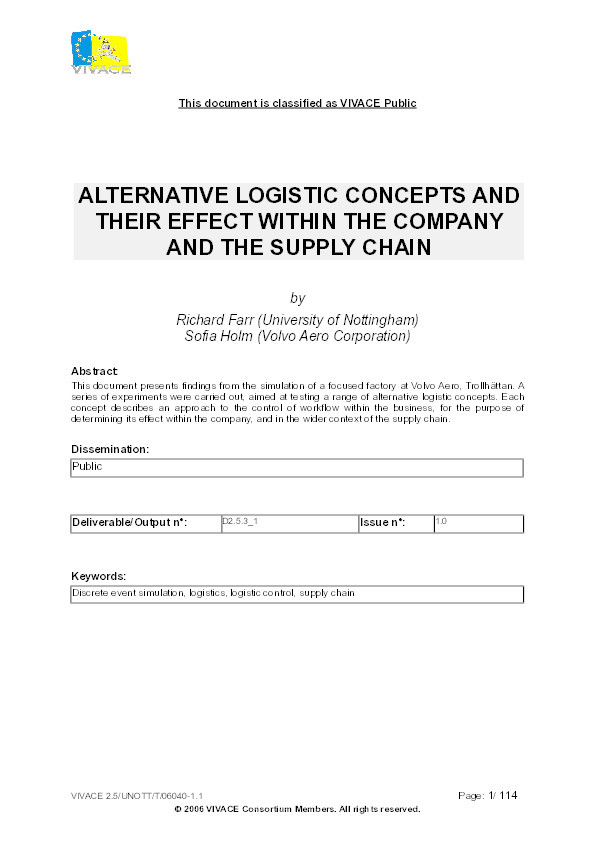 Alternative logistic concepts and their effect within the company and the supply chain Thumbnail