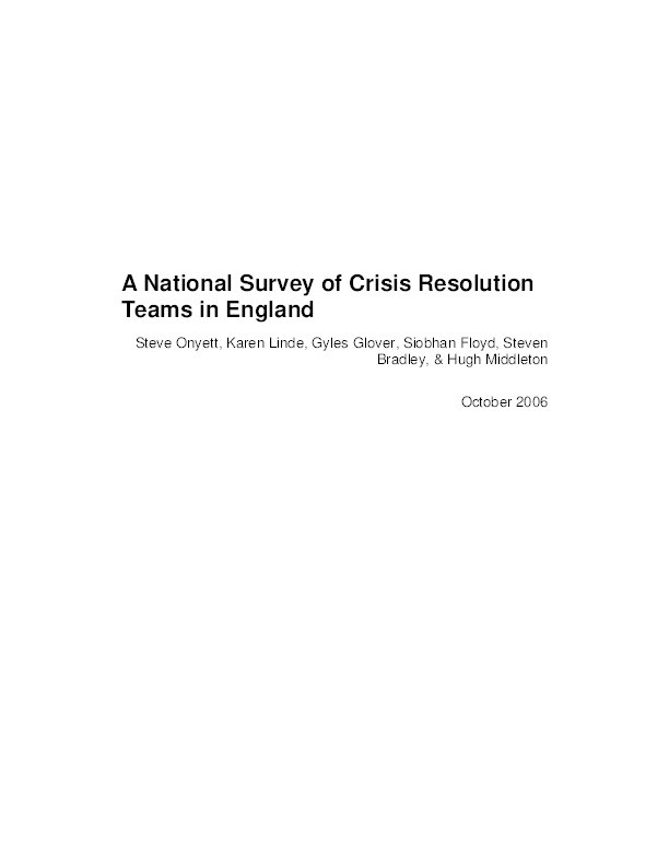 A National Survey of Crisis Resolution Teams in England Thumbnail