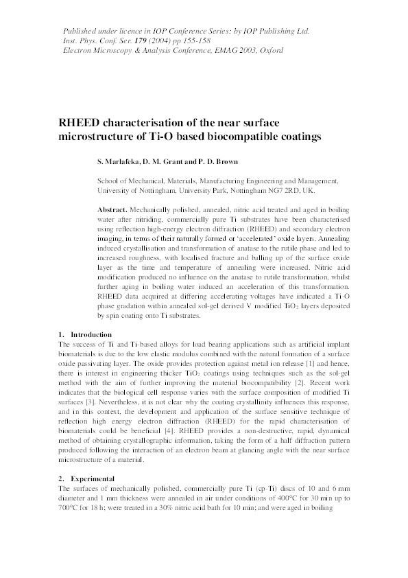 RHEED characterisation of the near surface microstructure of Ti-O based biocompatible coatings Thumbnail