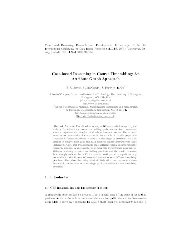 Case-based reasoning in course timetabling: an attribute graph approach Thumbnail