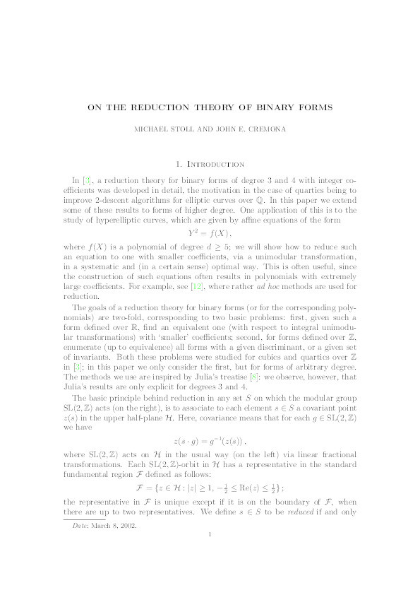 On the reduction theory of binary forms Thumbnail