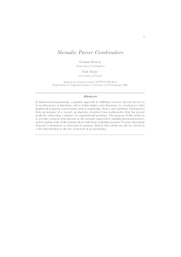 Monadic parser combinators Thumbnail