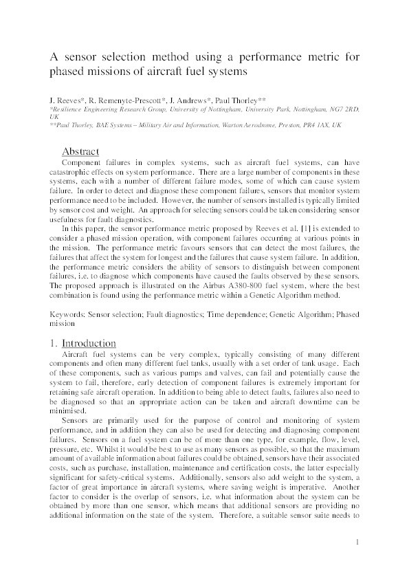 A sensor selection method using a performance metric for phased missions of aircraft fuel systems Thumbnail