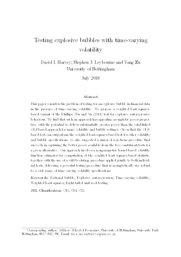 Testing explosive bubbles with time-varying volatility Thumbnail