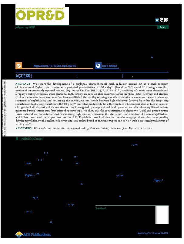 High-Productivity Single-Pass Electrochemical Birch Reduction of Naphthalenes in a Continuous Flow Electrochemical Taylor Vortex Reactor Thumbnail