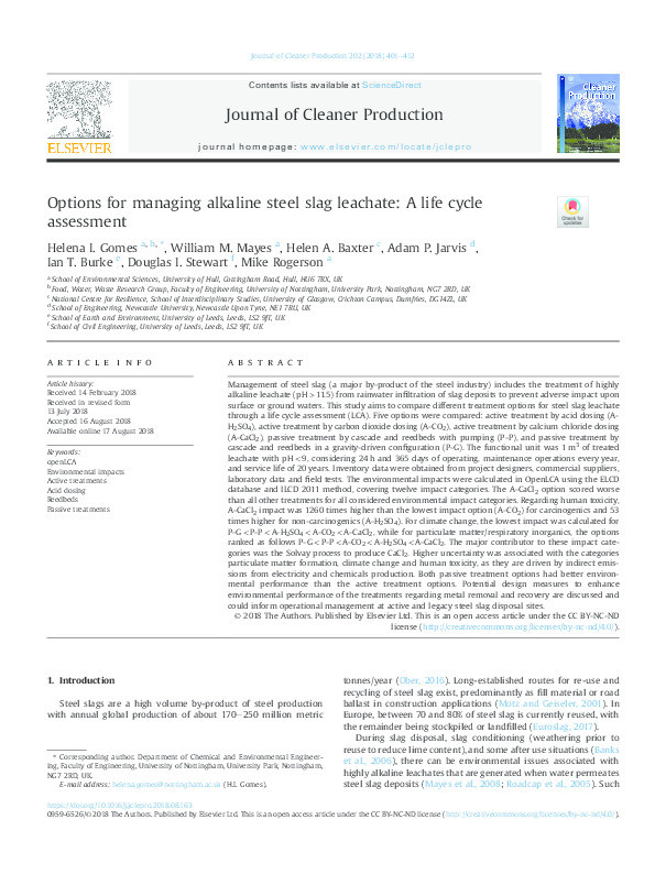 Options for managing alkaline steel slag leachate: A life cycle assessment Thumbnail