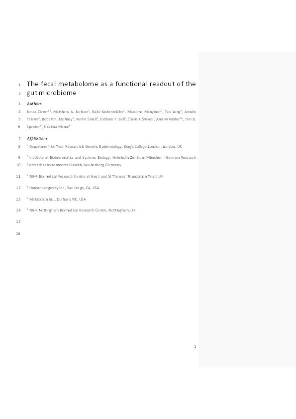 The fecal metabolome as a functional readout of the gut microbiome Thumbnail