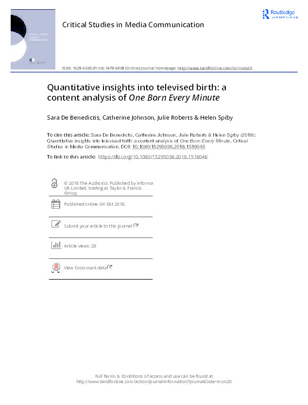 Quantitative insights into televised birth: a content analysis of One Born Every Minute Thumbnail