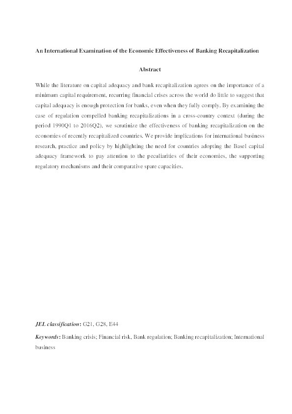 An international examination of the economic effectiveness of banking recapitalization Thumbnail