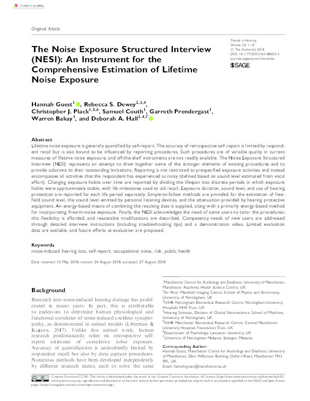 The Noise Exposure Structured Interview (NESI): an instrument for the comprehensive estimation of lifetime noise exposure Thumbnail