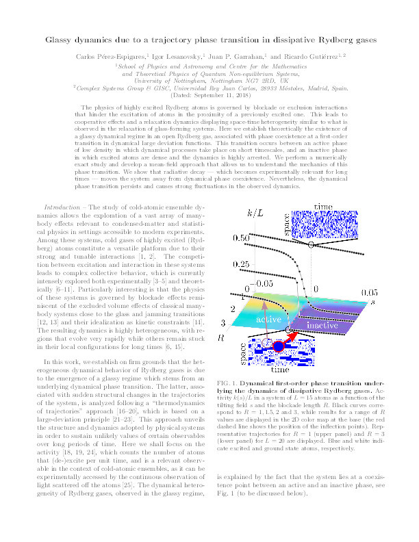 Glassy dynamics due to a trajectory phase transition in dissipative Rydberg gases Thumbnail