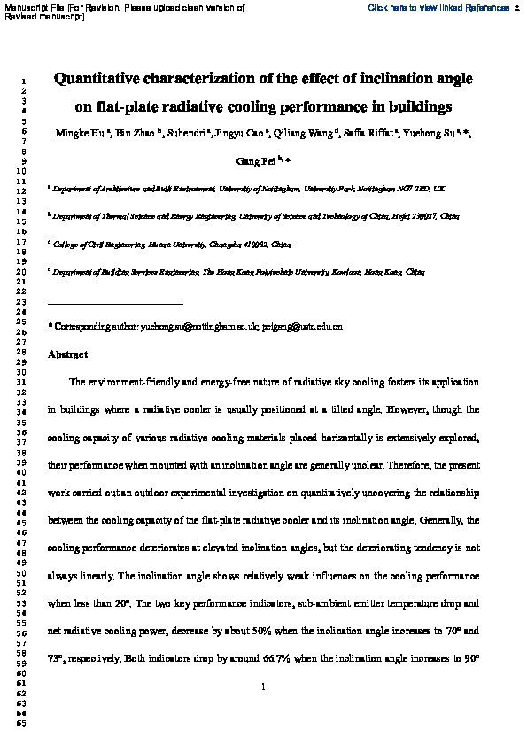 Quantitative characterization of the effect of inclination angle on flat-plate radiative cooling performance in buildings Thumbnail