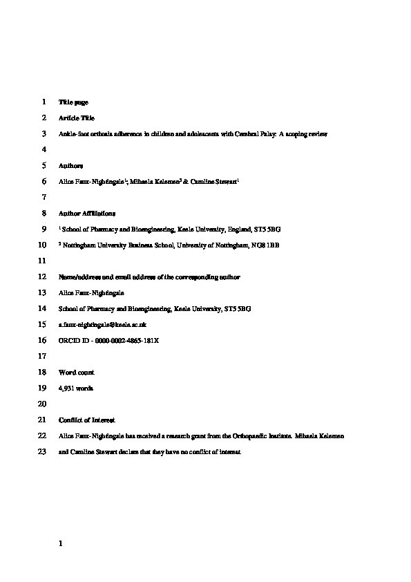 Ankle-foot orthosis adherence in children and adolescents with cerebral palsy: A scoping review Thumbnail