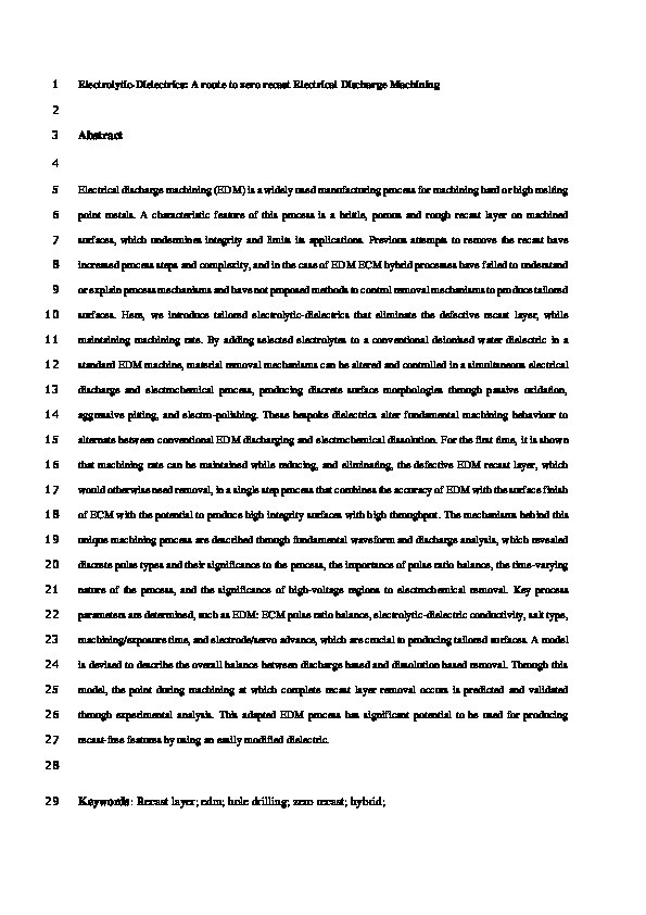 Electrolytic-dielectrics: A route to zero recast electrical discharge machining Thumbnail