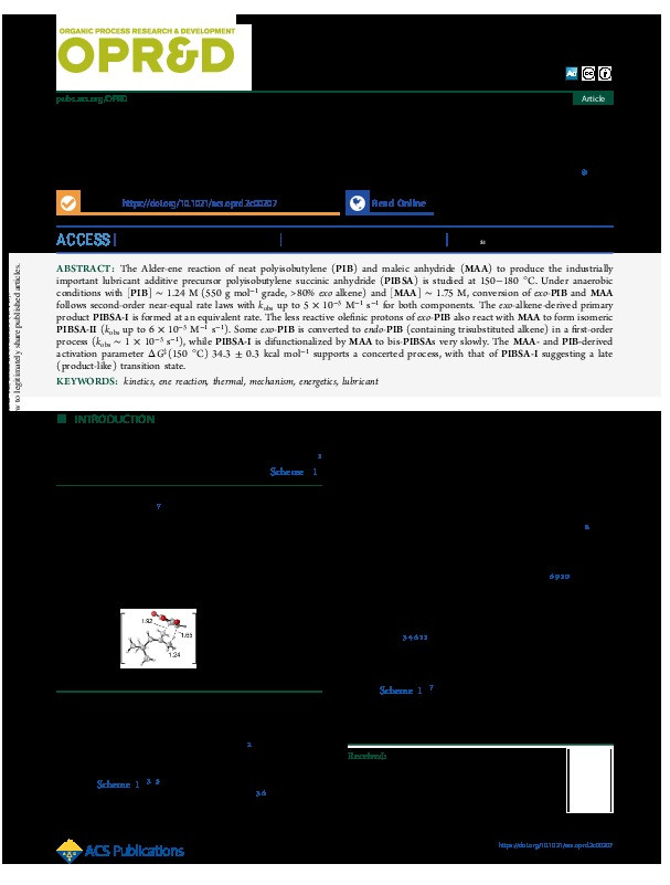 Rate of Formation of Industrial Lubricant Additive Precursors from Maleic Anhydride and Polyisobutylene Thumbnail