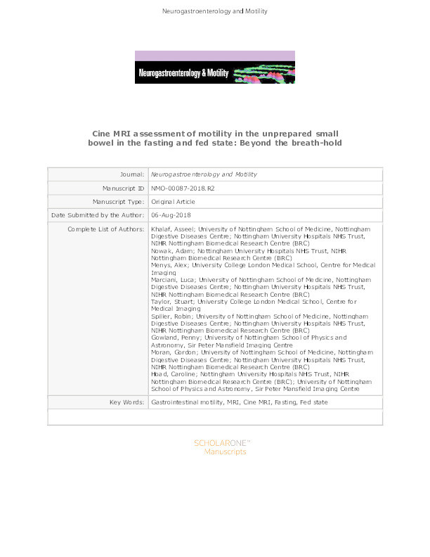 Cine MRI assessment of motility in the unprepared small bowel in the fasting and fed state: beyond the breath-hold Thumbnail