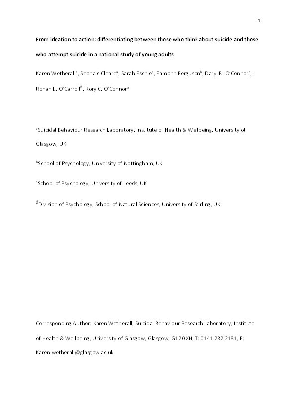 From ideation to action: differentiating between those who think about suicide and those who attempt suicide in a national study of young adults Thumbnail