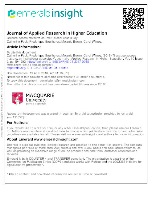 Because access matters: an institutional case study Thumbnail