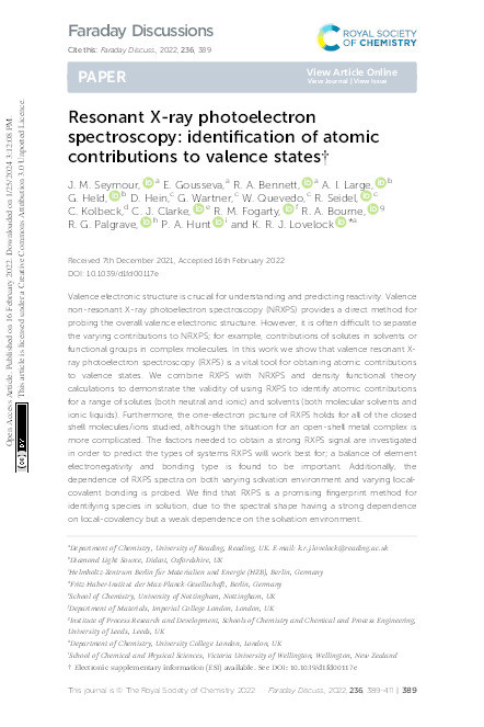 Resonant X-ray photoelectron spectroscopy: identification of atomic contributions to valence states Thumbnail