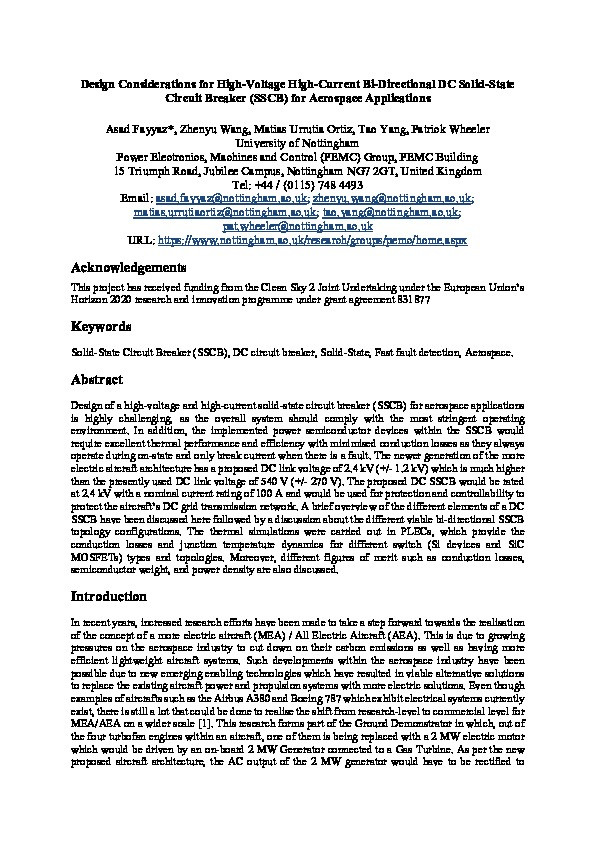 Design Considerations for High-Voltage High-Current Bi-Directional DC Solid-State Circuit Breaker (SSCB) for Aerospace Applications Thumbnail