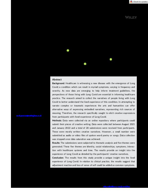 Creative Long Covid: A qualitative exploration of the experience of Long Covid through the medium of creative narratives Thumbnail