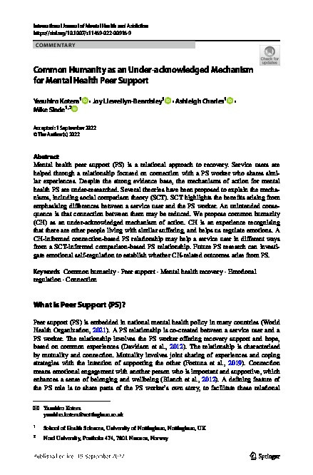Common Humanity as an Under-acknowledged Mechanism for Mental Health Peer Support Thumbnail