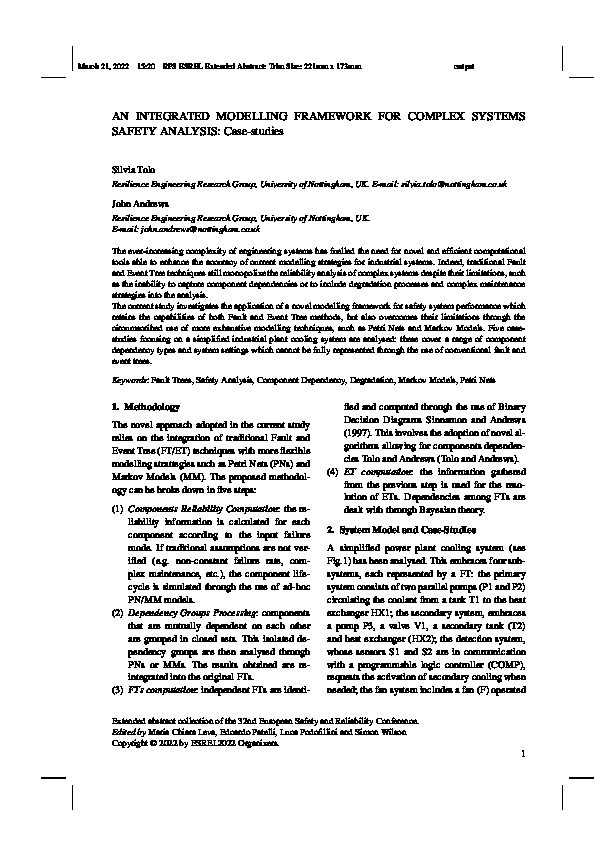 An Integrated Modelling Framework for Complex Systems Safety Analysis:  Case-Studies Thumbnail