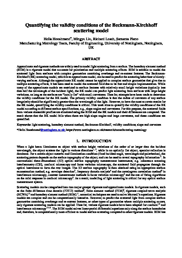 Quantifying the validity conditions of the Beckmann-Kirchhoff scattering model Thumbnail