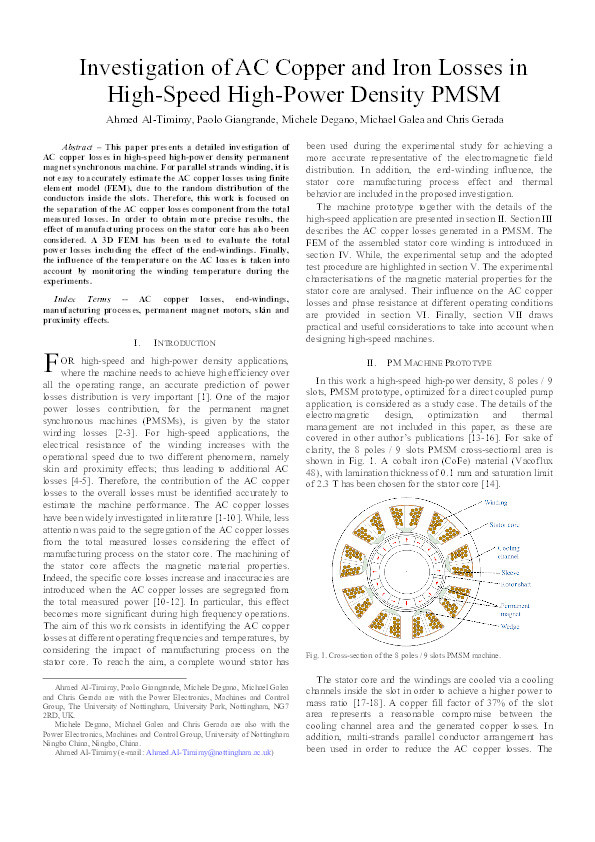 Investigation of AC Copper and Iron Losses in High Speed High