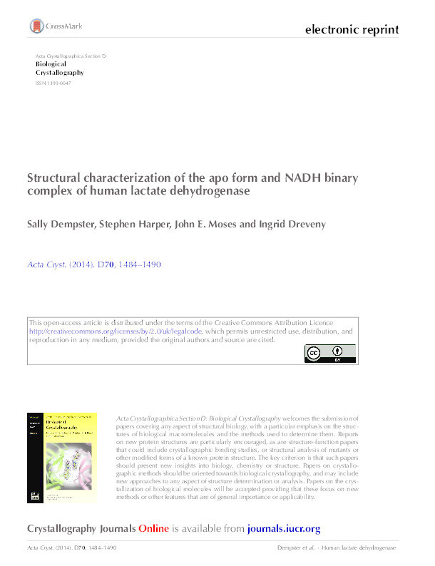 Structural characterization of the apo form and NADH binary complex of human lactate dehydrogenase Thumbnail