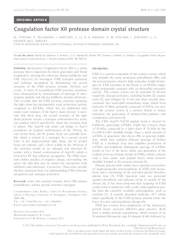 Coagulation factor XII protease domain crystal structure Thumbnail