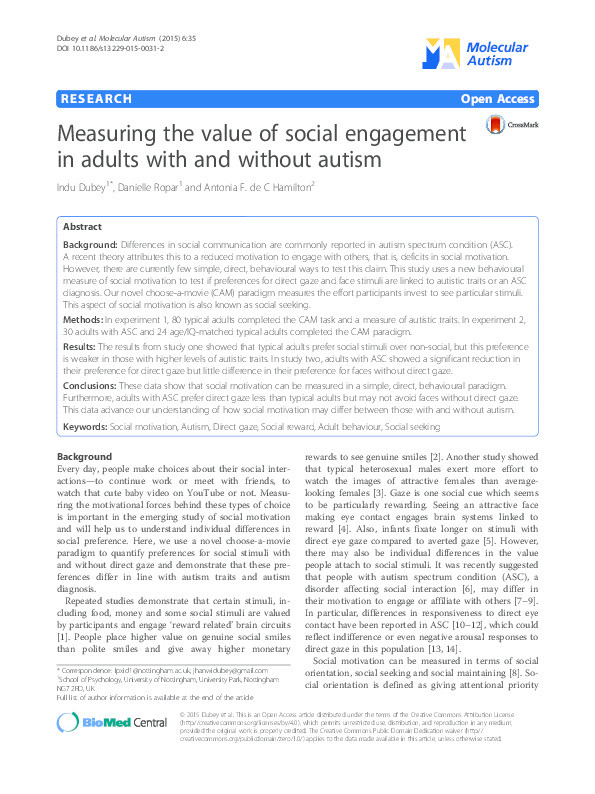 Measuring the value of social engagement in adults with and without autism Thumbnail