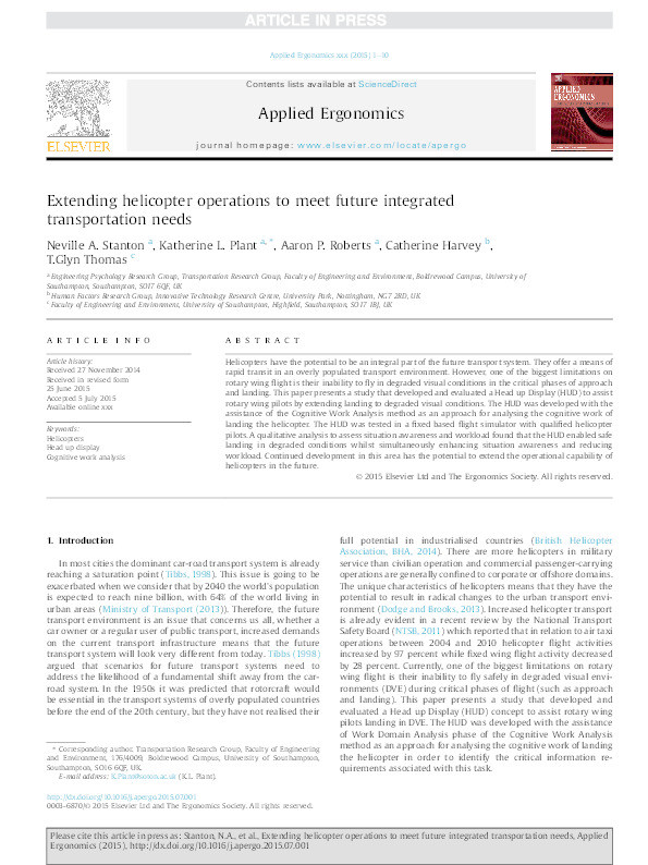 Extending helicopter operations to meet future integrated transportation needs Thumbnail