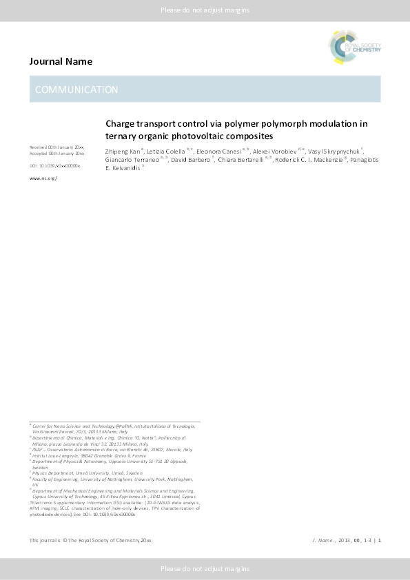 Charge transport control via polymer polymorph modulation in ternary organic photovoltaic composites Thumbnail