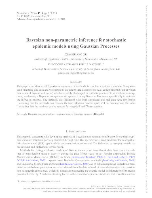 Bayesian non-parametric inference for stochastic epidemic models using Gaussian Processes Thumbnail